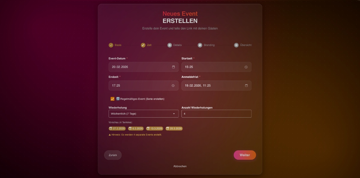 Neue Funktion bei EventMyself: Events im gewünschten Intervall automatisch erstellen