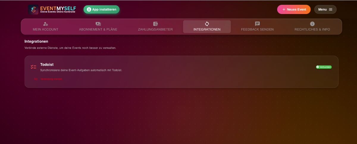 🔗 Neu bei EventMyself: Todoist-Integration für deine To-dos